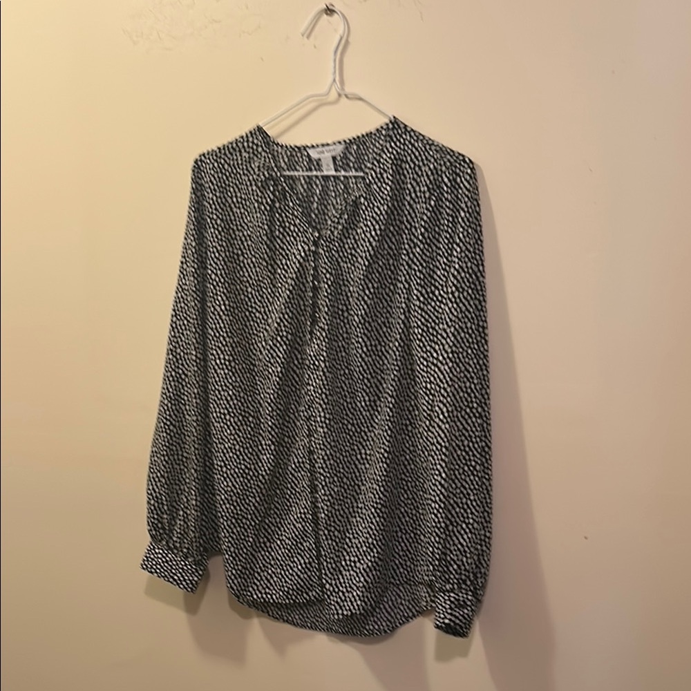 Nine West Black Long Sleeve Relaxed Blouse with Mandarin Collar